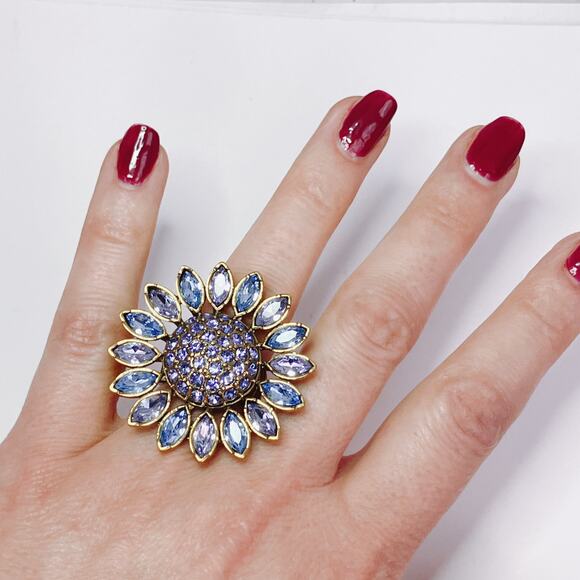 Heidi Daus Divine Miss Daisy Purple Blue Swarovski Crystal Cocktail Ring Size 7 - Picture 4 of 12